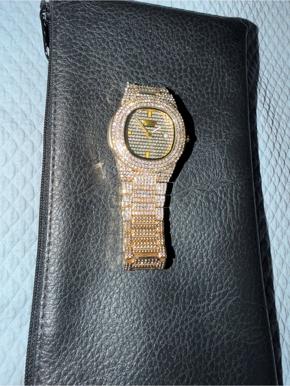 Pintime Iced Out Vintage Two Tone Gold Silver Lab Diamond Stainless Steel Watch